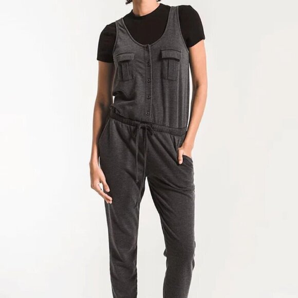 Z Supply Women's Utility Jumpsuit- GREEN French Terry Jumpsuit - Picture 1 of 10